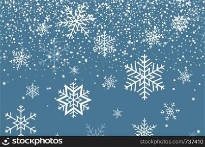 Falling snow and Snowflakes. Winter background. Merry Christmas