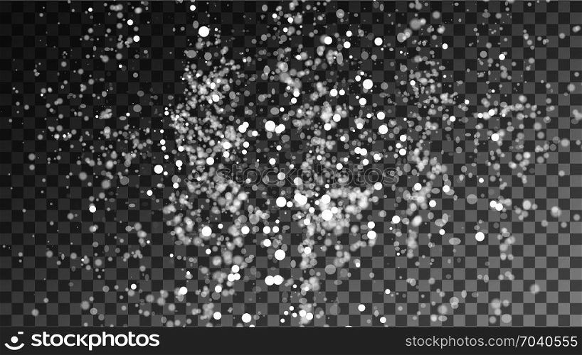 Falling Snow At Night. Snowfall Background Winter. Vector illustration On Transparent Checkered Background. Snow Splash Background. Winter Snowed Vector Illustration. Falling Christmas White Snowflake