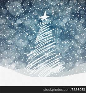 Falling Snow. Christmas Background with Christmas Tree Symbol