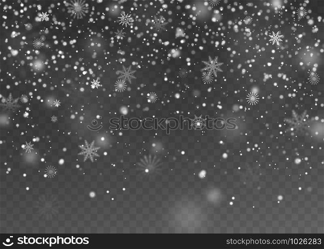 Falling snow. Christmas fall shining little snow, magic white snowfall snowflakes texture, snowstorm winter holiday vector decoration night snowy background. Falling snow. Christmas fall shining little snow, magic white snowfall snowflakes texture, snowstorm winter holiday vector background