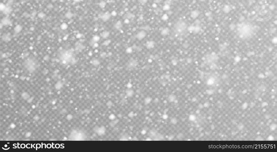 Falling snow in motion, circular frame isolated on a transparent background. White blurred snowflakes flying in the air. Christmas decoration. Vector illustration.. Falling snow in motion, white blurred snowflakes flying in the air.