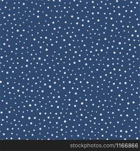 Falling snow on blue background, seamless pattern. Vector illustration