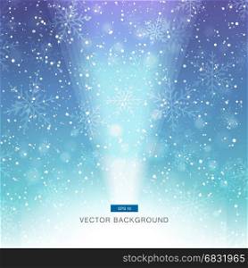 falling snow on the blue and purple background with light vector