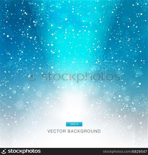falling snow on the blue background with light vector