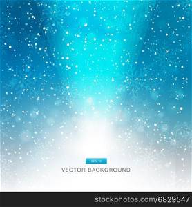falling snow on the blue background with light vector