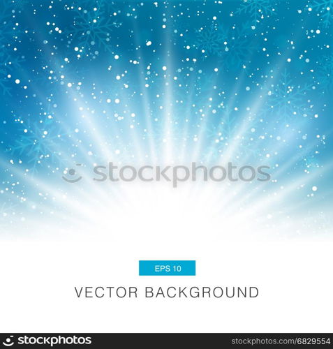 falling snow on the blue background with magic light vector