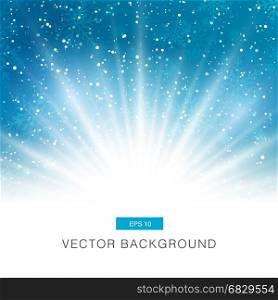 falling snow on the blue background with magic light vector