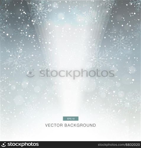 falling snow on the grey background with light vector