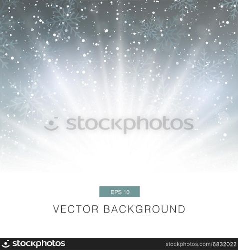 falling snow on the grey background with magic light vector