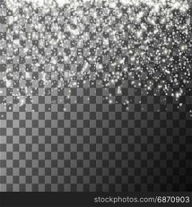 Falling snowflakes isolated. Falling snowflakes isolated on transparent background. Snowfall template. Vector illustration.