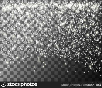 Falling snowflakes isolated on transparent background. Snowfall template. Vector illustration.. Falling snowflakes isolated