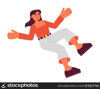 Falling young woman semi flat colorful vector character. Editable full body happy caucasian lady on white. Simple cartoon spot illustration for web graphic design. Falling young woman semi flat colorful vector character