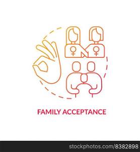 Family acceptance red gradient concept icon. Relationship conflict. Issue within LGBT couples abstract idea thin line illustration. Isolated outline drawing. Myriad Pro-Bold fonts used. Family acceptance red gradient concept icon