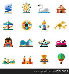 Family amusement recreational fun park decorative icons set isolated vector illustration