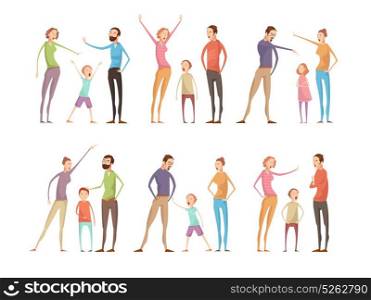 Family Arguments Character Set. Adults abuse children compositions set with isolated parents and teenagers full length characters having family argument vector illustration