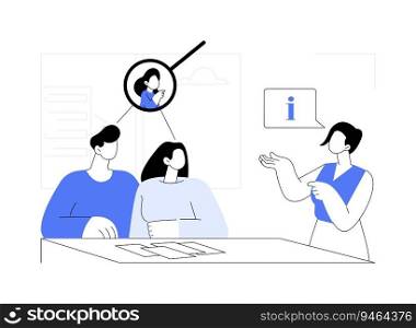 Family assessment abstract concept vector illustration. Family has interview with social worker, orphan adoption, home study, evaluates physical and emotional environment abstract metaphor.. Family assessment abstract concept vector illustration.