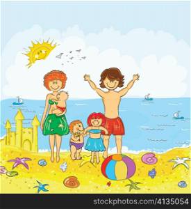 family at the beach vector illustration
