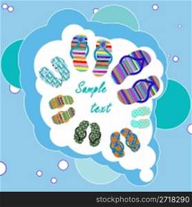 family beach shoes composition with bubbles background, abstract vector art illustration