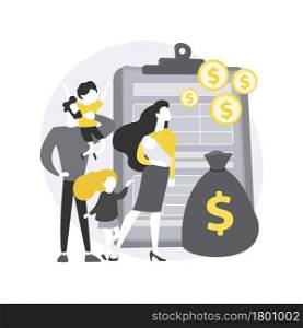 Family benefit abstract concept vector illustration. Family tax benefit, payment per child, help with raising children, economic support, insurance agent, piggy bank, money abstract metaphor.. Family benefit abstract concept vector illustration.