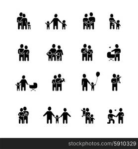 Family Black White Icons Set. Family black white icons set with man woman and children flat isolated vector illustration