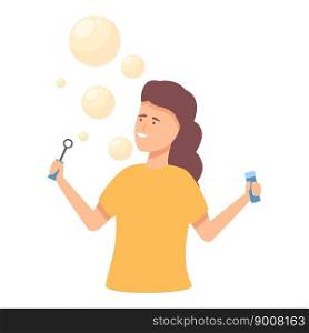 Family blowing bubbles icon cartoon vector. Game fun. Woman summer. Family blowing bubbles icon cartoon vector. Game fun