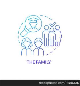 Family blue gradient concept icon. Asking about student mental health abstract idea thin line illustration. Caregivers and friends role. Isolated outline drawing. Myriad Pro-Bold font used. Family blue gradient concept icon