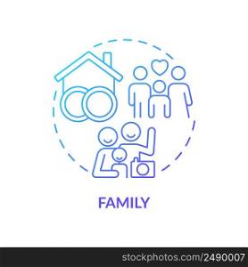 Family blue gradient concept icon. Group of people. Parents and children. Social institution abstract idea thin line illustration. Isolated outline drawing. Myriad Pro-Bold font used. Family blue gradient concept icon