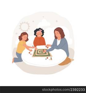 Family board games isolated cartoon vector illustration Parents and children play tabletop game together, family fun, developmental game, early home education, thinking skill vector cartoon.. Family board games isolated cartoon vector illustration