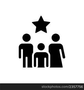 Family bonus black glyph icon. Encouraging existing customers. Marketing strategy. Exclusive offer for family members. Silhouette symbol on white space. Solid pictogram. Vector isolated illustration. Family bonus black glyph icon