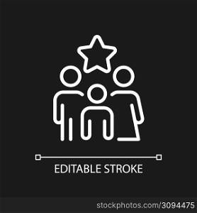 Family bonus pixel perfect white linear icon for dark theme. Encouraging customers. Exclusive offer for family. Thin line illustration. Isolated symbol for night mode. Editable stroke. Arial font used. Family bonus pixel perfect white linear icon for dark theme