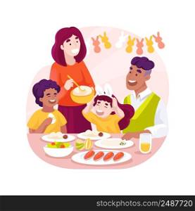 Family brunch isolated cartoon vector illustration. Happy family having Easter family dinner, relatives sitting at the table and celebrating holiday at home, religious people vector cartoon.. Family brunch isolated cartoon vector illustration.