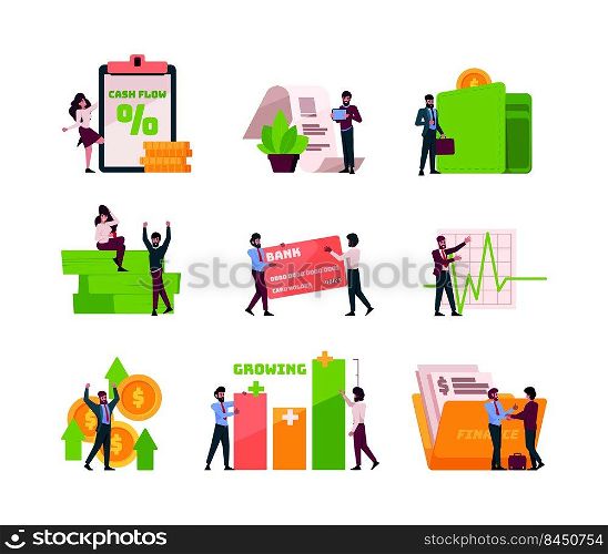 Family budget. People saving personal cash controlling deposit accounts for save self money garish vector finance concept illustrations in flat style. Budget income and financial plan strategy. Family budget. People saving personal cash controlling deposit accounts for save self money garish vector finance concept illustrations in flat style