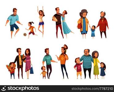 Family cartoon set with parents grandparents and children isolated vector illustration. Family Cartoon Set