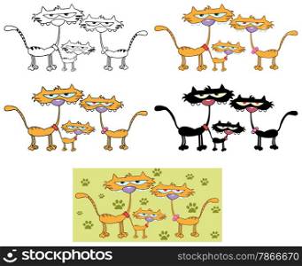 Family Cats Cartoon Characters. Collection Set