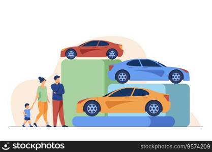 Family choosing new car in automobile store vector image