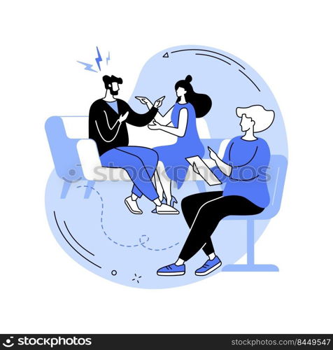 Family coach isolated cartoon vector illustrations. Experienced family coach woman talking with couple, relationship problems, personal life, small business, modern profession vector cartoon.. Family coach isolated cartoon vector illustrations.