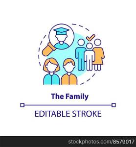 Family concept icon. Asking about student mental health abstract idea thin line illustration. Caregivers, friends role. Isolated outline drawing. Editable stroke. Arial, Myriad Pro-Bold fonts used. Family concept icon