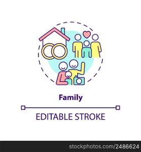 Family concept icon. Group of people. Parents and child. Social institution abstract idea thin line illustration. Isolated outline drawing. Editable stroke. Arial, Myriad Pro-Bold fonts used. Family concept icon