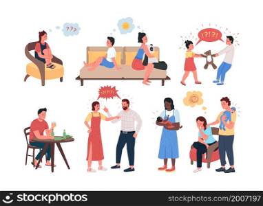Family conflict semi flat color vector character set. Posing figures. Full body people on white. Relatives isolated modern cartoon style illustration for graphic design and animation collection. Family conflict semi flat color vector character set