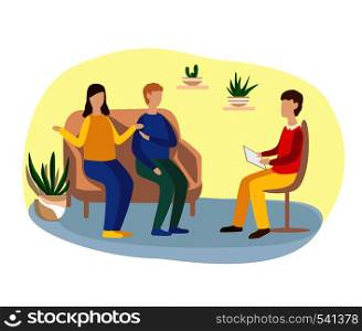 family counseling with a psychologist. psychotherapy. flat vector illustration. family counseling with a psychologist. psychotherapy. flat illustration