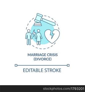 Family crisis concept icon. Relationship conflicts and distruction. Divorce threat. Marriage problems abstract idea thin line illustration. Vector isolated outline color drawing. Editable stroke. Family crisis concept icon