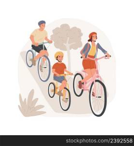 Family cycling isolated cartoon vector illustration Family travel, parent and kid on two bikes, active lifestyle, cycling in nature together, outdoor recreation, riding bicycle vector cartoon.. Family cycling isolated cartoon vector illustration