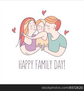 Family day. Happy family. Vector illustration.. Happy family. Vector illustration for the international family day. Happy parents and their children.