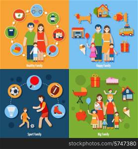 Family design concept set with healthy happy sport people icons isolated vector illustration