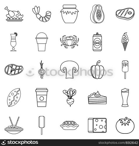 Family dinner icons set. Outline set of 25 family dinner vector icons for web isolated on white background. Family dinner icons set, outline style