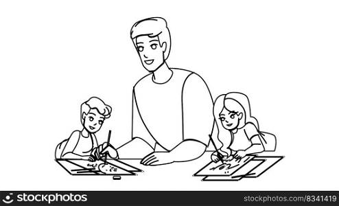 family drawing line pencil drawing vector. father son daughter child, family, happy art, girl draw, home graphic, kid fun family drawing character. people Illustration. family drawing vector