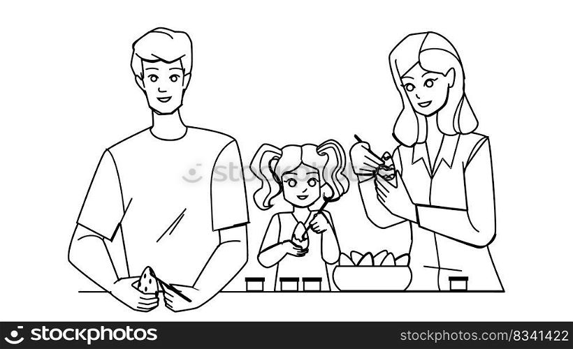 family easter line pencil drawing vector. holiday child, kid spring, together happy, celebration mother, happiness egg, home celebrate family easter character. people Illustration. family easter vector