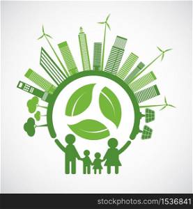 Family Ecology and Environmental Concept With Green Leaves Around Cities Help The World With Eco-Friendly Ideas