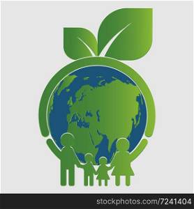family ecology concept.Green cities help the world with eco-friendly,Vector illustration