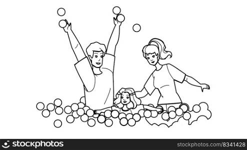 family entertiment line pencil drawing vector. happy fun girl young, child play, kid together, childhood joy, person mother father family entertiment character. people Illustration. family entertiment vector